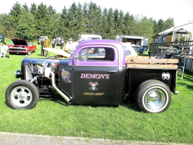 A black and purple hot rod pick-up from Demon's Speed Shop